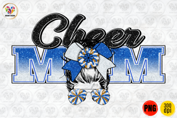 Cheer Mom, Messy Bun, Blue White PNG