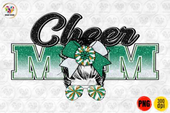 Cheer Mom, Messy Bun, Green White PNG