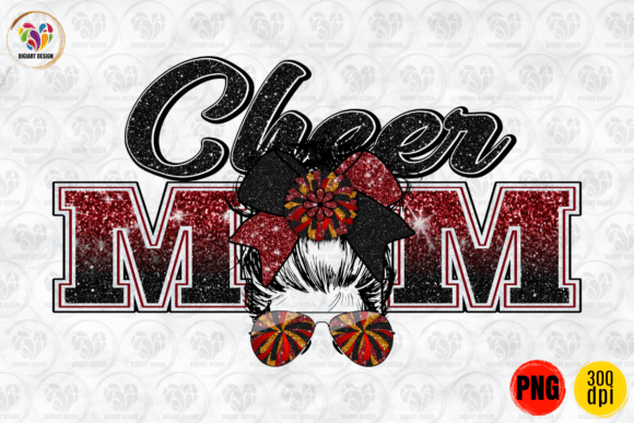 Cheer Mom, Messy Bun, Maroon Black PNG