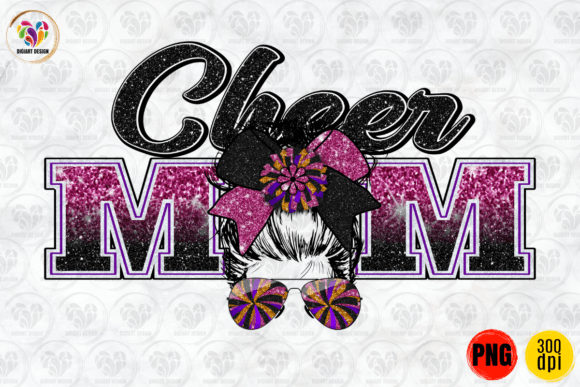 Cheer Mom, Messy Bun, Purple Black PNG