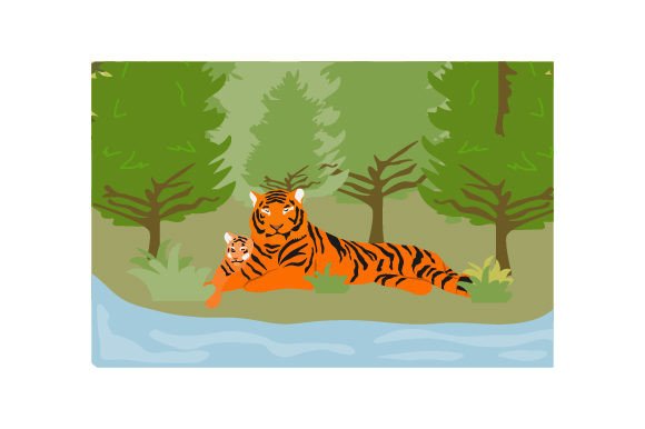 Mom Tiger Baby Tiger Sleeping in the Forest
